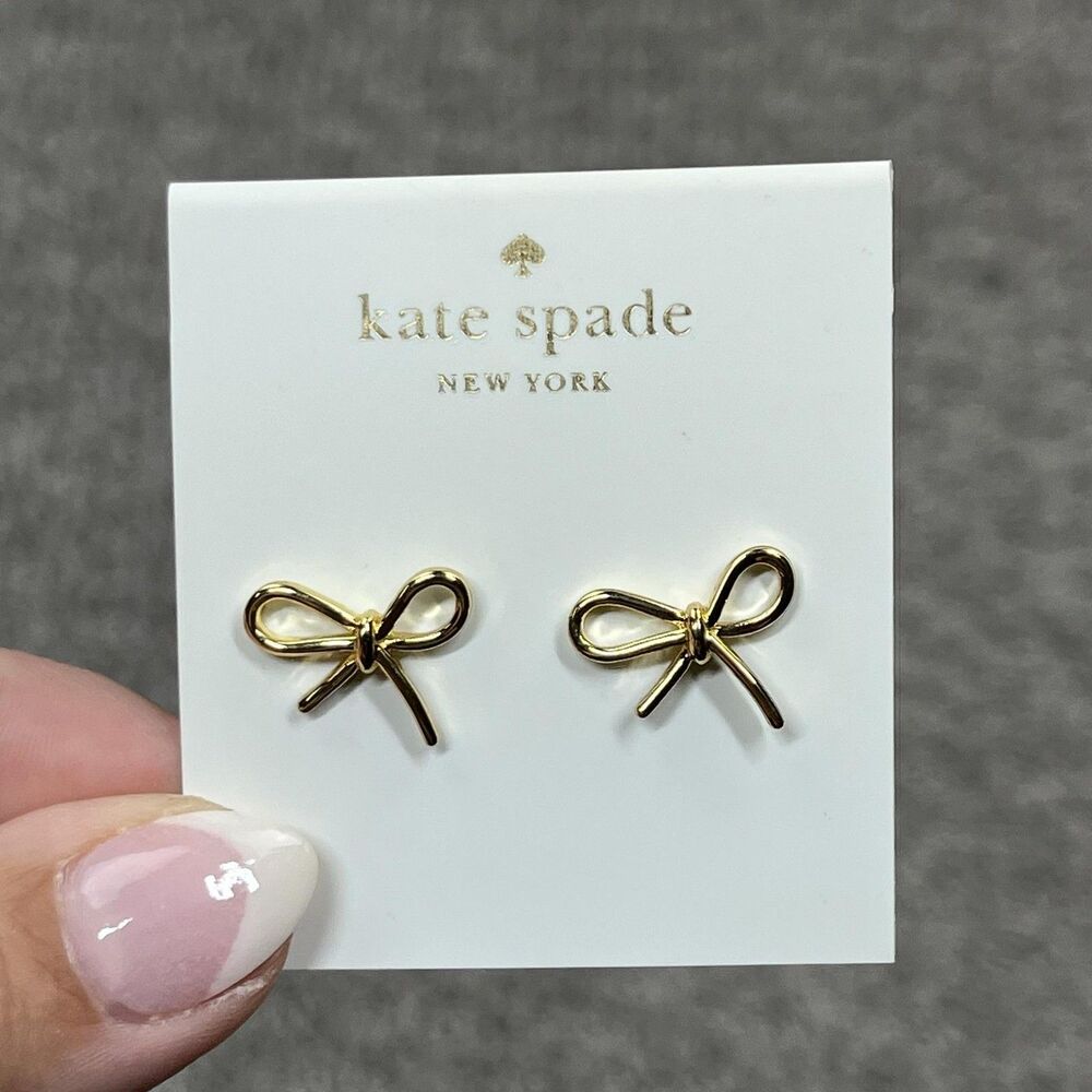 Kate Spade New York Stud Earrings Gold Tone Bow Womens Jewelry Minimalist - Picture 1 of 5